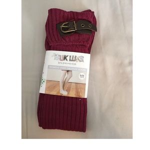 Muk Luks Maroon Over The Knee Buckle Cuff Socks